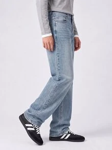 QuarKem Men's Light Wash Blue Denim Jeans Slim Straight Leg Pants - Light Wash - View 5