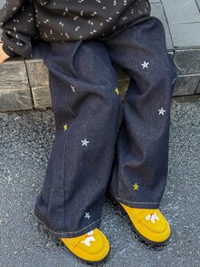 Dazy Kids Tween Girl Straight Leg Embroidered Five-Pointed Star Casual Denim Jeans, Autumn/Winter - Navy Blue - View 7