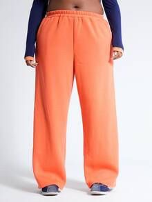 MUSERA Plus Size Orange Mid Rise Baggy Straight Leg Jogger Sweatpants Fall Autumn Winter Women Outfit Day Outfit Casual - Orange - View 2