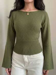 Aloruh Women's Solid Color Casual Daily Wear Long Sleeve Sweater - Green - View 6