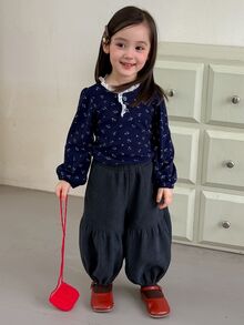 Dazy Kids Baby Girl Pocket Cuffed Loose Casual Long Pants - Blue - View 6