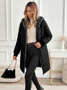 SHEIN Clasi 女款冬季保暖內裡連帽夾克 露營度假黑色休閒款 - 深灰色 - 查看 8