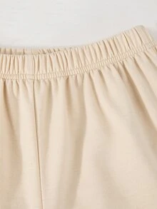SHEIN 女童休閒修身長袖T恤與鬆緊腰寬腿寬鬆長褲2件套，秋季上衣，秋季穿搭，秋天 - 杏色 - 查看 6
