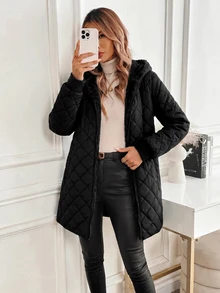 SHEIN Clasi 女款冬季保暖內裡連帽夾克 露營度假黑色休閒款 - 黑色 - 查看 7