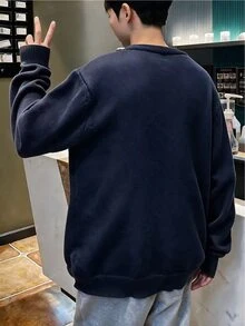 Claim Dot 男士素色單排扣休閒日常開襟衫，秋冬長袖上衣 - 寶藍色 - 查看 2