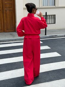 Muchica Women's New Autumn Red Open Front Jacket And Pants Set For Going Out, Streetwear, Y2K,Fall Clothes For Women - Red - View 2