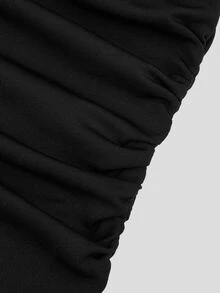 Sweetra Kaos Lengan Panjang Ukuran Besar Musim Gugur/Dingin Terbaru dengan Bahu Asimetris, Patchwork Renda, dan Pinggang Berkerut - Hitam - View 3