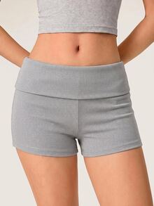 SHEIN BASICS 女款休閒超低腰極簡風迷你短褲，日常穿著 - 灰色 - 查看 5