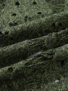 Claim Dot Men Solid Ripped Drop Shoulder Sweater, For Fall, Long Sleeve Top Goth,Y2k,Streetwear - Army Green - View 7