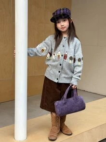 Dazy Kids Tween Girl) Casual Loose Long Sleeve Thick Autumn/Winter Cardigan - Light Grey - View 9