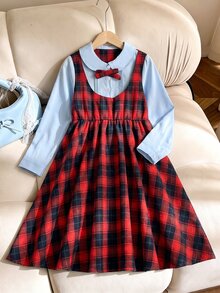 Dazy Kids Tween Girl Plaid 2 In 1 Patchwork Casual Daily Dress - Multicolor - View 3