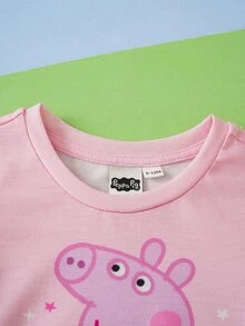 Peppa Pig X SHEIN Baby Girl Round Neck Short Sleeve Casual Top Peppa Pig - Pink - View 4