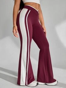 Slayform 1 buah Legging Reguler + Desain Jala Kontras/Gaya Dasar/Burgundy + Legging Olahraga + Kebugaran/Yoga - MultiWarna - View 1