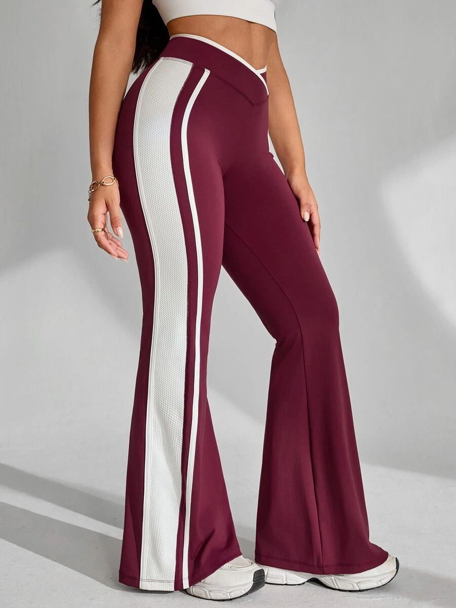 Slayform 1 buah Legging Reguler + Desain Jala Kontras/Gaya Dasar/Burgundy + Legging Olahraga + Kebugaran/Yoga - MultiWarna - View 1
