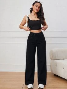 Jeanoix 女款休閒日常牛仔褲，附口袋與鈕扣設計 - 黑色 - 查看 3