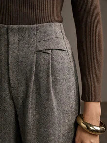 MOTF PREMIUM WOMEN'S HERRINGBONE PATTERN MULTICOLOR PLEATED STRAIGHT LEG COMMUTER SUIT PANTS - Brown - View 1