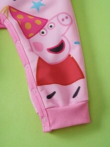 Peppa Pig X SHEIN Baby Girl Round Neck Long Sleeve Cute Jumpsuit Peppa Pig - Pink - View 6