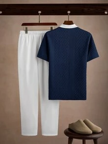 Core Aspect Viral 2026 Spring Summer Men Matching 2‑Piece Set!Smart Casual & Modern Minimal Textured Polo + Draw - Multicolor - View 2