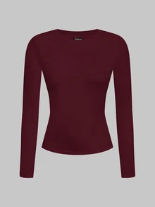SHEIN EZwear 2件組女款素色圓領長袖休閒百搭T恤 - 彩色 - 查看 5