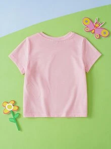 Peppa Pig X SHEIN Baby Girl Round Neck Short Sleeve Casual Top Peppa Pig - Pink - View 2