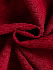 SHEIN Young Girl Corduroy Dress Sweet Deep Red Tree Bow Scalloped Ruffle Hem Long Sleeve Peter Pan Collar Light Winter Holiday Princess Festive - Red - View 10