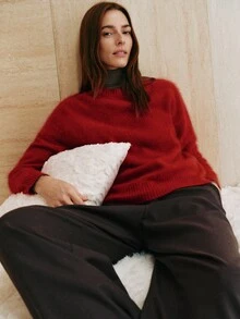 MOTF PREMIUM SWEATER PULLOVER WOL KASMIR WANITA, SERBAGUNA, MUSIM GUGUR/DINGIN - Merah - View 1