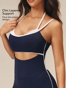 OutZeal Women Sports Jumpsuit Casual Yoga Pilates Bra-In Built-In Pads Cut-Out Design One Piece Outfit - Navy Blue - View 4