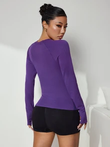 Slayform Women's Solid Color Slim Fit Versatile Casual Sports T-Shirt - Purple - View 2