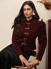 BELROSIE Women Blazers - Burgundy - View 1