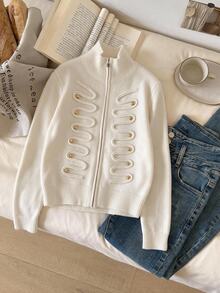 Story & Sage Cardigan Rajut Lengan Panjang Kasual Wanita dengan Desain Kancing - Aprikot - View 1
