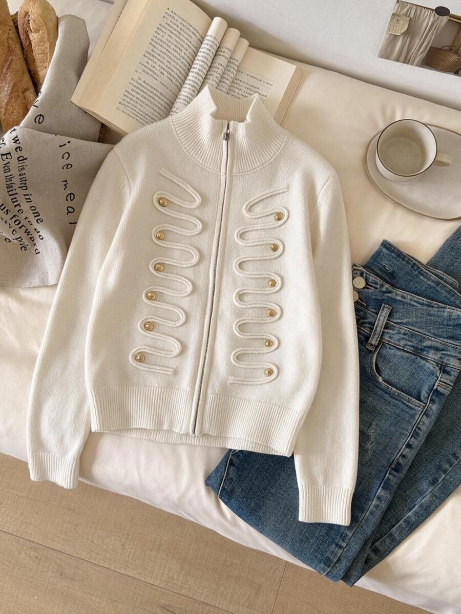 Story & Sage Cardigan Rajut Lengan Panjang Kasual Wanita dengan Desain Kancing - Aprikot - View 1