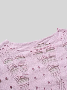 Claim Dot Men Solid Ripped Drop Shoulder Sweater, For Fall, Long Sleeve Top - Pink - View 4