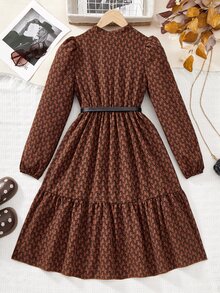 SHEIN Tween女孩花卉長袖女童服飾 8至12歲萬聖節套裝 秋季風格 美式秋季風格 - 彩色 - 查看 5