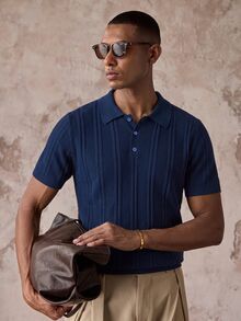 AKNOTIC Men's Solid Color Polo Collar Short Sleeve Casual Knit Top Halloween Christmas Winter Party Autumn - Royal Blue - View 4