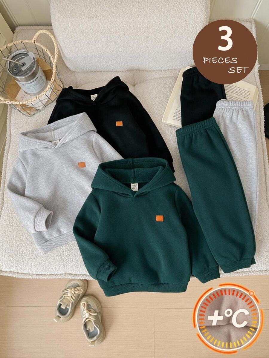SHEIN 3pcs -Pack Hooded Sweatshirts For Baby Boys – Warm, Comfortable, And Suitable For Autumn And Winter - Multicolor - View 1