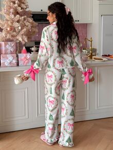 SweetSlumber Christmas Print Contrast Piping PJ Set - Multicolor - View 2