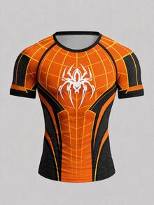 GymBeat Men's Spider Print Raglan Short Sleeve Sports Athletic Athleisure T-Shirt Halloween Workout Gym Black Summer - Multicolor - View 1
