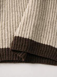 SHEIN Women's Vintage Contrast Color Lapel Long Sleeve Knit Cardigan - Apricot - View 7