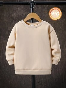 SHEIN 小男孩標語與兒童恐龍卡通圖案落肩保暖套頭秋季衛衣 - 卡其色 - 查看 3