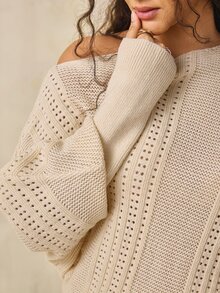 Nubod Plus Size Women Solid Color Fashion One Shoulder Hollow Knit Dress - Apricot - View 6