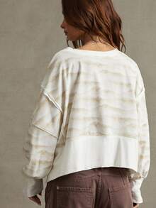 WESTFADE Áo nỉ croptop tay dài xẻ gấu - Màu be - Xem 3