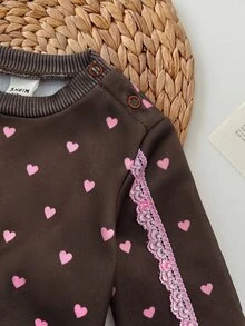 SHEIN 新生女嬰休閒舒適可愛波點棕色運動衫與長褲2件套 - 棕色 - 查看 3