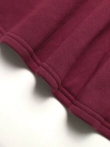 SHEIN 青少年女孩秋冬紅色寬鬆休閒極簡舒適連帽套頭字母印花長洋裝日常穿著 - 紅色 - 查看 4