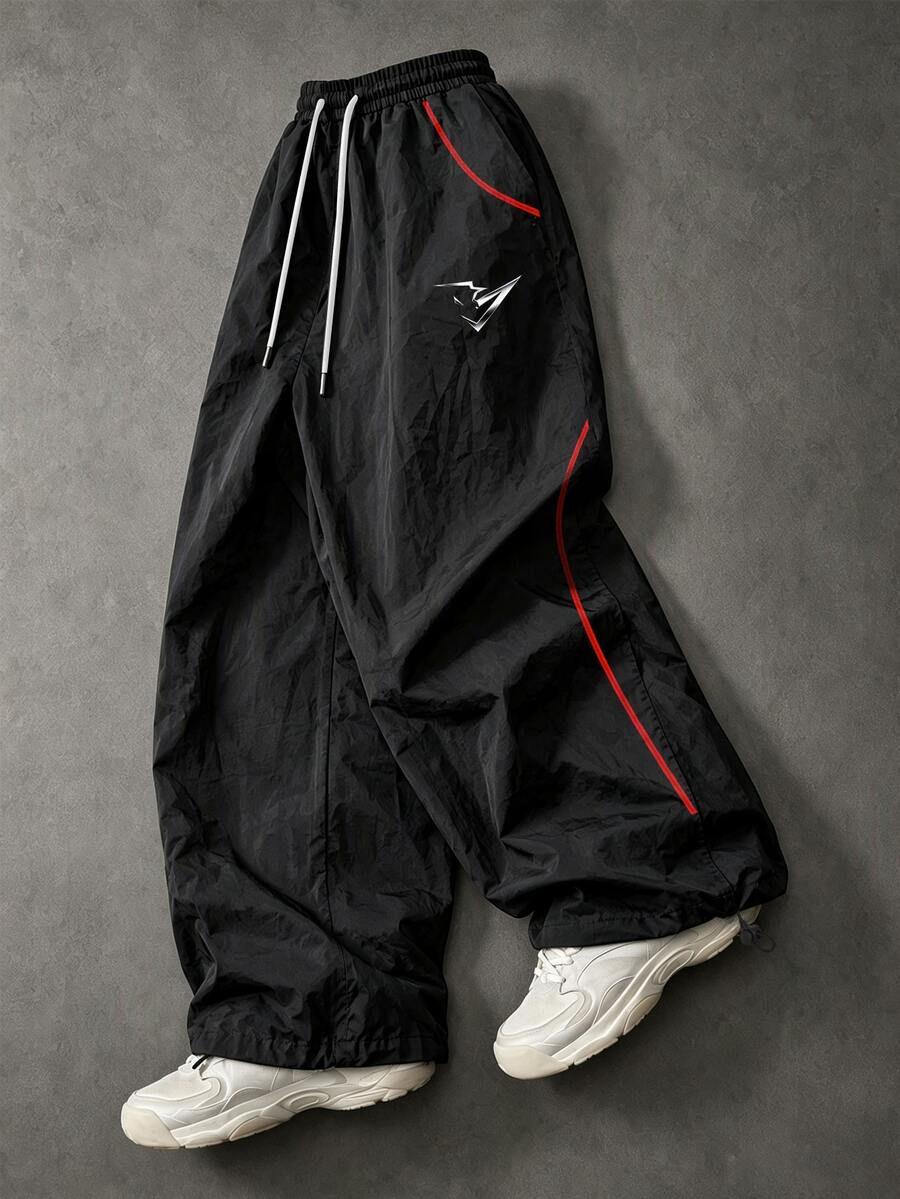 Sport MetroGents Men's Geometric Print Drawstring Waist Loose Fit Sports Pants - Black - View 1