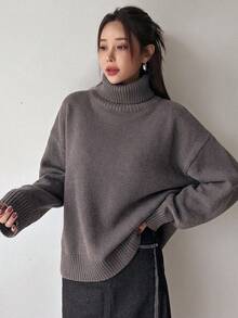 DAZY 女款秋冬百搭休閒純色高領毛衣 - Volcanic Gray - 查看 7