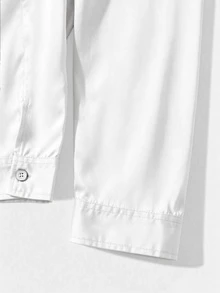 ROMWE MEN 男士金屬扣飾花卉手寫字印花寬鬆長袖襯衫 - 白色 - 查看 5