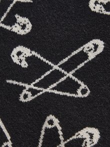 ROMWE Dark Gothic Special Jacquard Loose Knit Cardigan - Black - View 4