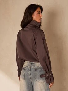 Glamine Double Breasted Raglan Sleeve Trench Coat - Brown - View 2