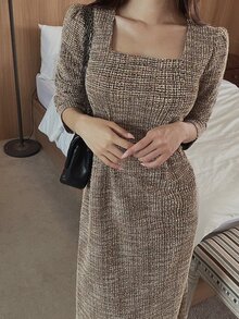 Women Midi Dresses - Khaki - View 1