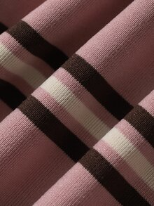 Dazy Kids Tween Girl Polo Collar Striped Drop Shoulder Long Sleeve Casual Loose Fit T-Shirt - Pink - View 9